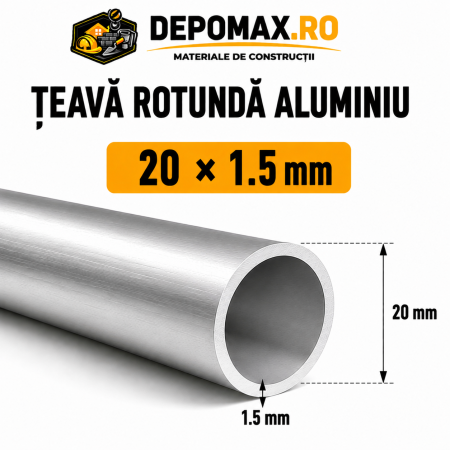 Teava rotunda aluminiu 20 x 1.5 mm, 6 metri (6060)
